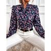 Floral Print Tie Front Blouse, Elegant Long Sleeve Blouse For Spring & Fall, Women's Clothing