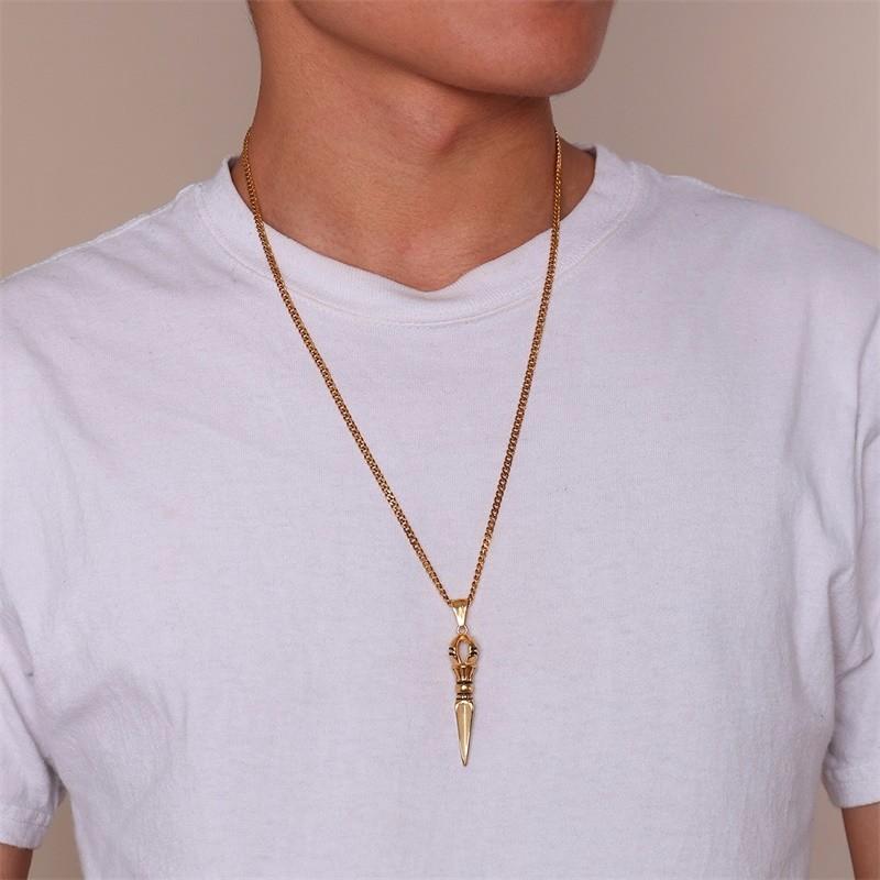 Vnox Colliers de Protection Bouddhiste Tibétain en Acier Inoxydable Punk pour Hommes, Pendentif Amulette Saint Patron Bijoux de Prière