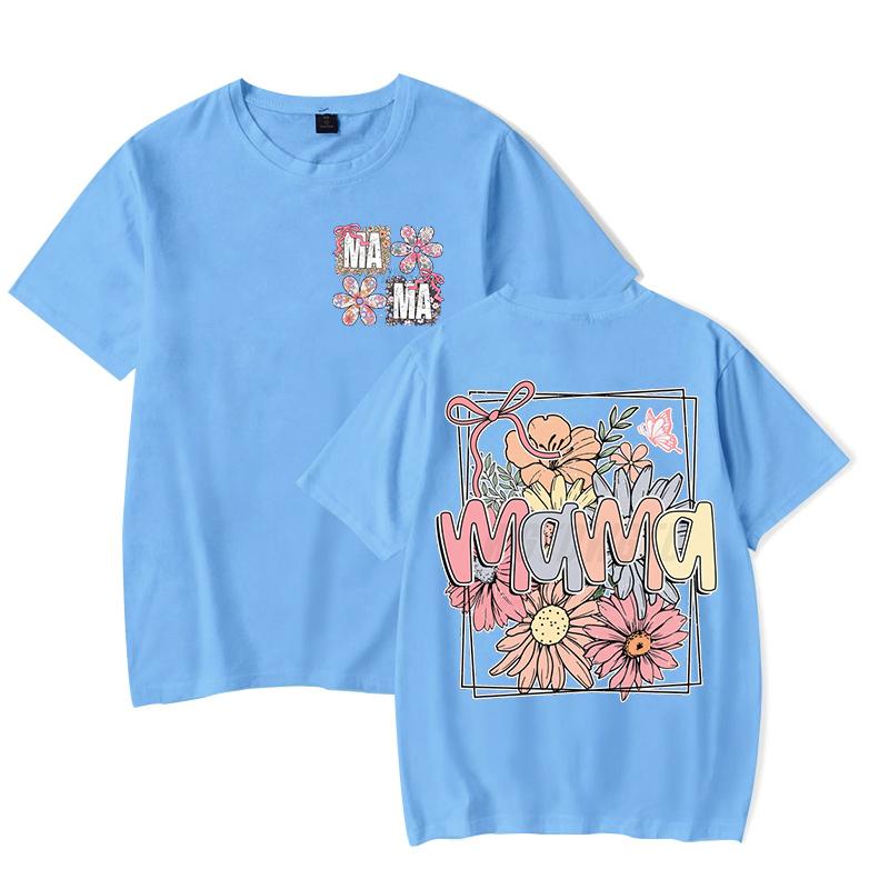 Boho Vintage Flower Mama T-Shirt Design Funny Gift for Mama Trendy Women Clothing Crew Neck Mother's Day Fashion Tops Clothes