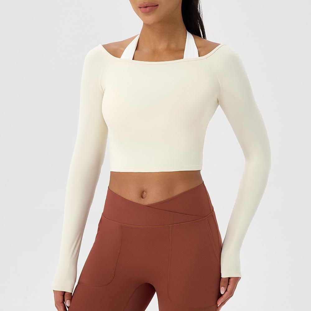 Women's European & American One-Shoulder Yoga Long Sleeve Top - Sexy, Tight-Fitting, Quick-Drying Fitness Wear with Nude Feel