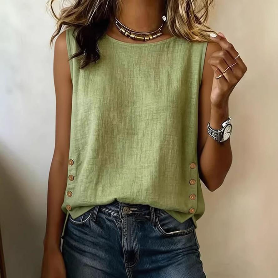 YYFS Camicette e camicie senza maniche con scollo a O con stampa tinta unita primavera estate moda casual da donna