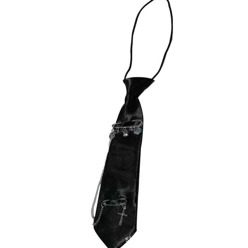 Рубашка Галстук Женский Крутой Стиль Харадзюку Узкий Галстук Металлическая Цепочка Студенческий Преппи Галстук 1