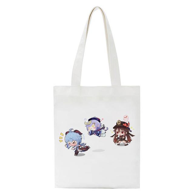 Shopper Genshin Impact Qiqi Anime Shopping Bag Harajuku Canvas Bag Large Capacity Collapsible Kawaii Women Shoulder Bag Handbag