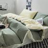 Solid-color Japanese Pure Cotton Four-piece Bed Cover Set with Double-sided Washed Cotton Bed Sheets and Quilt Cover