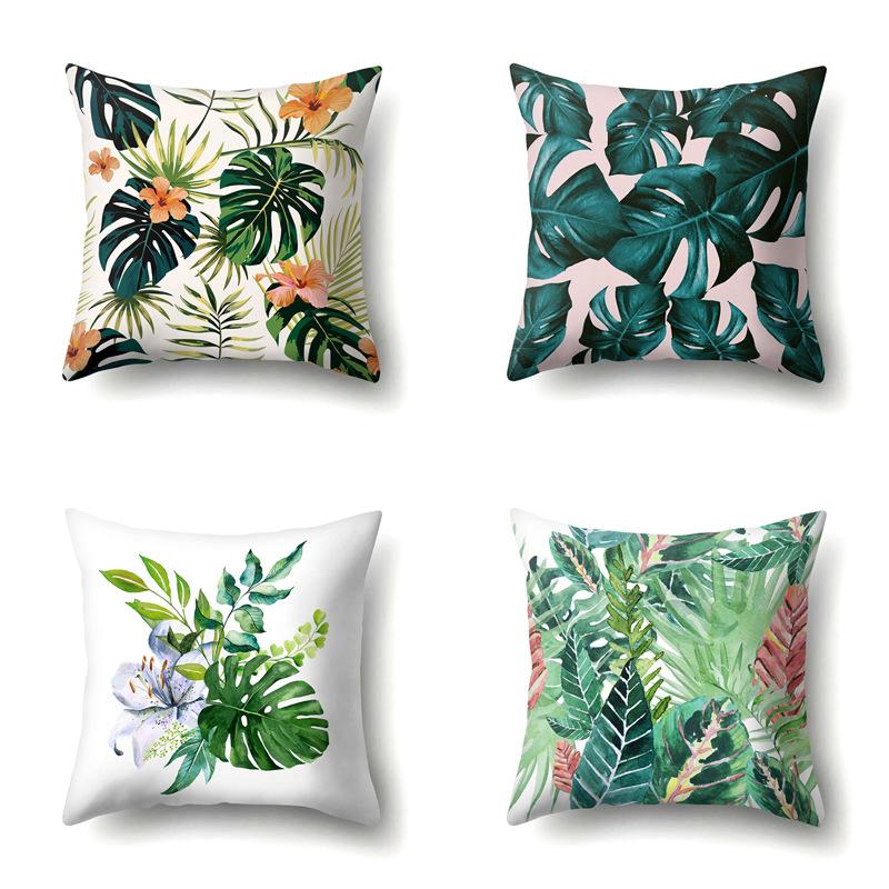 Polyester Pillow Case Nordic Ins Style Plant Flower Print Peach Leather Velvet Cushion Cover Car Waist Cushion Cover