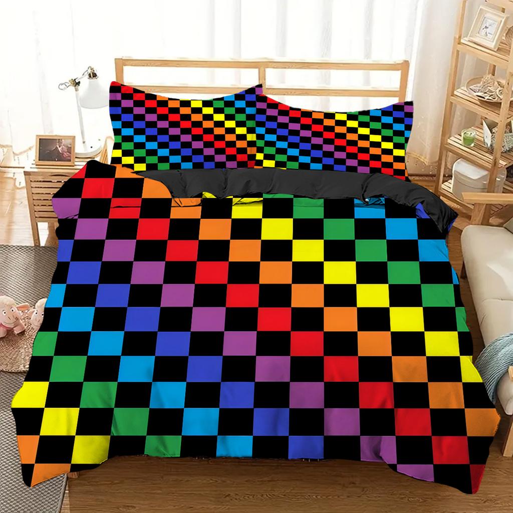 Regenbogenstreifen 3D-gedruckter Bettbezug Ganzjahreszeit Geometrisch Weicher Bettwäschebezug Kissenbezug Luxuriöse Heimtextilien Bettbezug-Sets