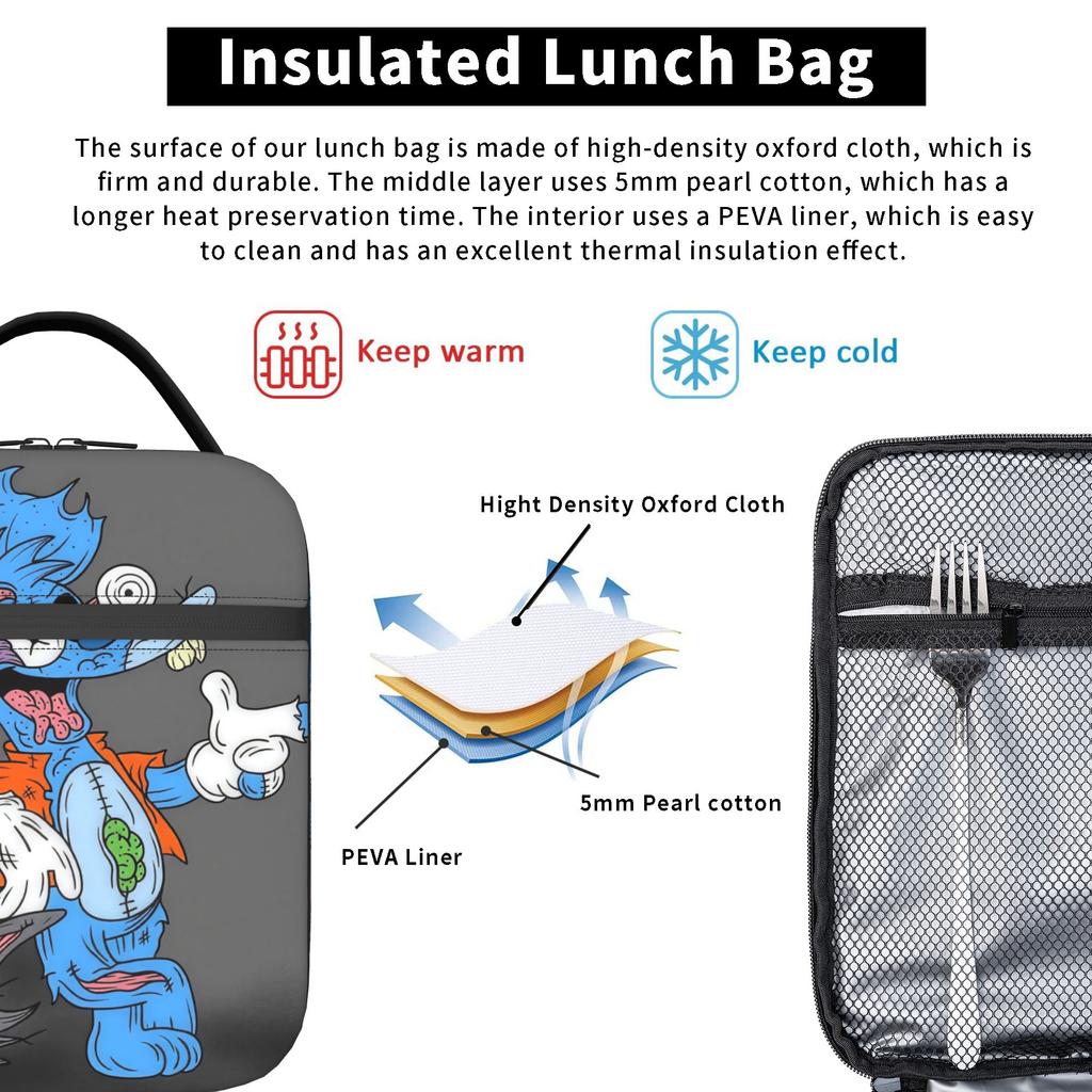 Itchy and Scratchy Lunch Bag For Women  Designer Lunch Box Fun Travel Cooler Bag Portable Waterproof Tote Food Bags