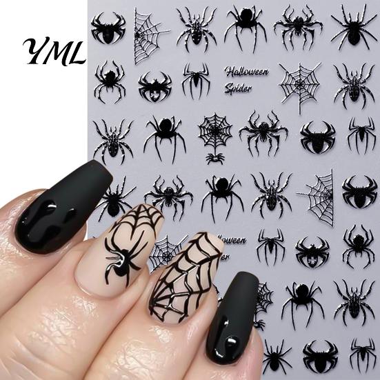 5D Embossed Nail Decals Halloween Art Stickers, Skull Pumpkin Ghost Relief Supplies Decals, Waterproof Self Adhesive Manicure Decoration Stickers