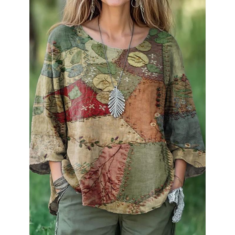 IHUASU Women's Fashion Casual 3/4 Sleeves O-Neck Blouses & Shirts