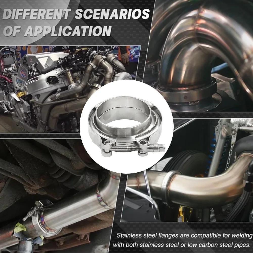 Exhaust Pipe Connector V-Band Clamp + Flanges Device Clamping V Band Clamps Welding Rings With Centring Rings For Turbo, Exhaust