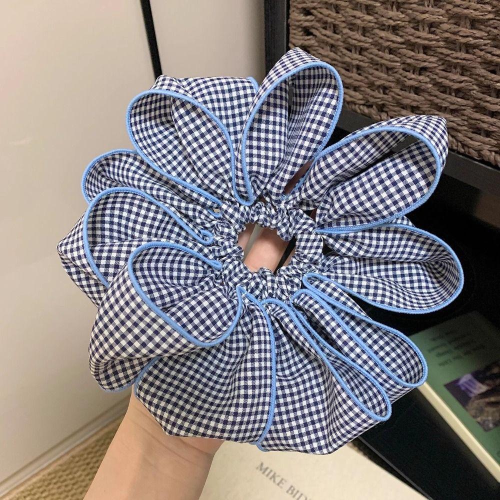 Elastic Blue Plaid Hair Ring Sweet Lattice Hair Tie Exquisite Flower Hair Scrunchies  Lady