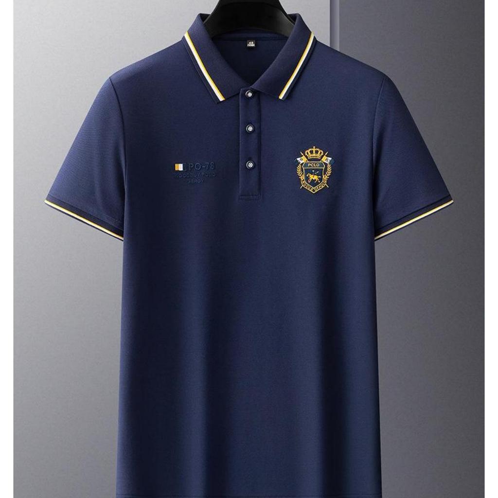 Summer Korean Fashion Men's Shirt Embroidered Lapel Collar Short Sleeves Tops