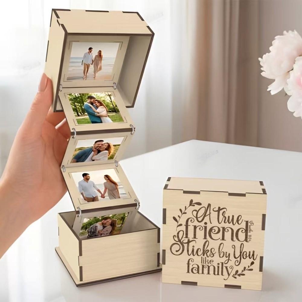Folding Wooden Photo Storage Box Vintage Flip Cover Memory Box Practical Photo Album Box Couple