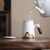 Creative Office Mug, Hand-Painted Glazed Painting, Rising Tea Infuser Cup, Ceramic Filter Inner Container, Set, White