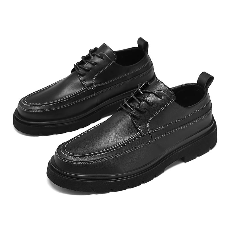 Men's round toe leather shoes Minimalist and versatile style Daily Office Outdoor Wedding Leisure Business Men's Black Sho