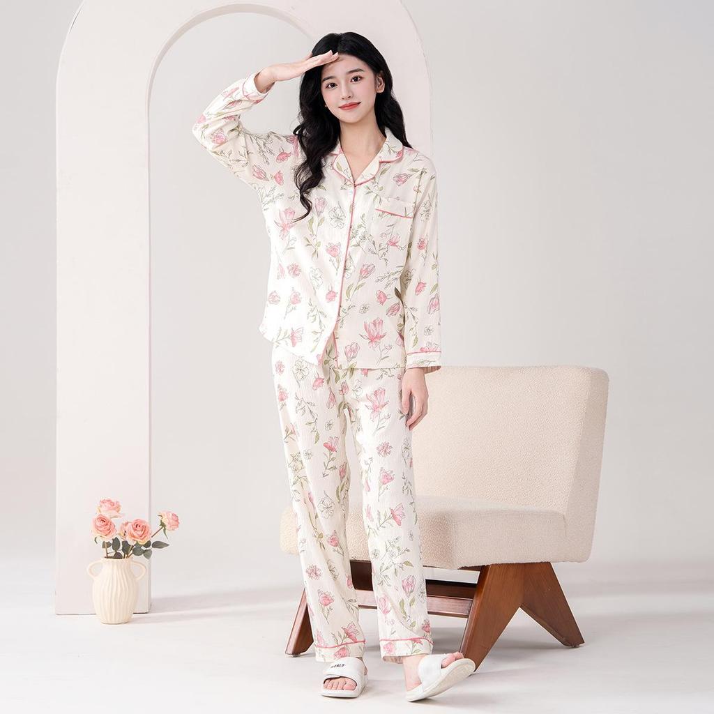Women's 2025 Spring & Autumn Cotton Pajama Set: Long Sleeve Cloud Cotton Homewear