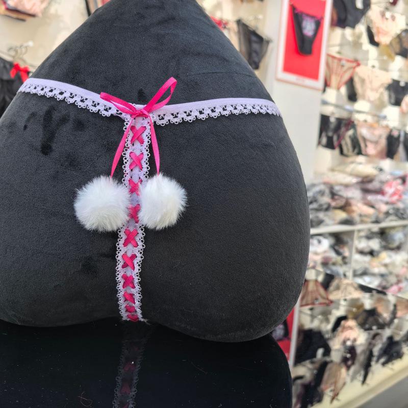 Women's Sexy Red Christmas Thong with Pom-Pom