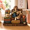 Indoor Autumn Seasonal Accents Wooden Figurine for Thanksgiving And Halloween Decor, Retro Fall Reading Character Ornaments Rustic Craft Decorations