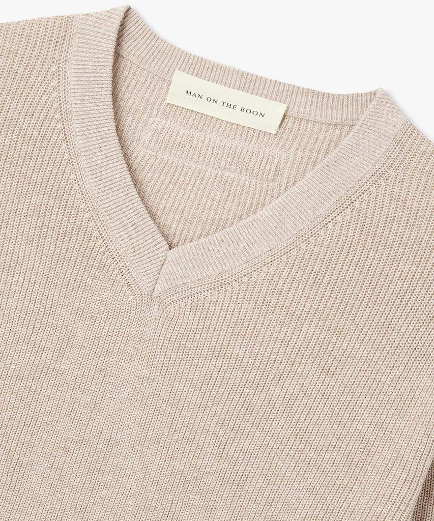 MAN ON THE BOON Linen Blend V-Neck Knit Pullover_Beige 4716113007