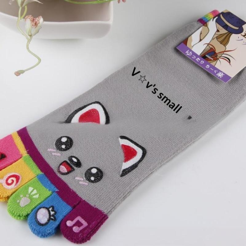 Cute Casual Five-Toed Crew Finger Show Funny Short Cartoon Cotton Socks Breathable Sweat Novelty Toe Socks High Quality