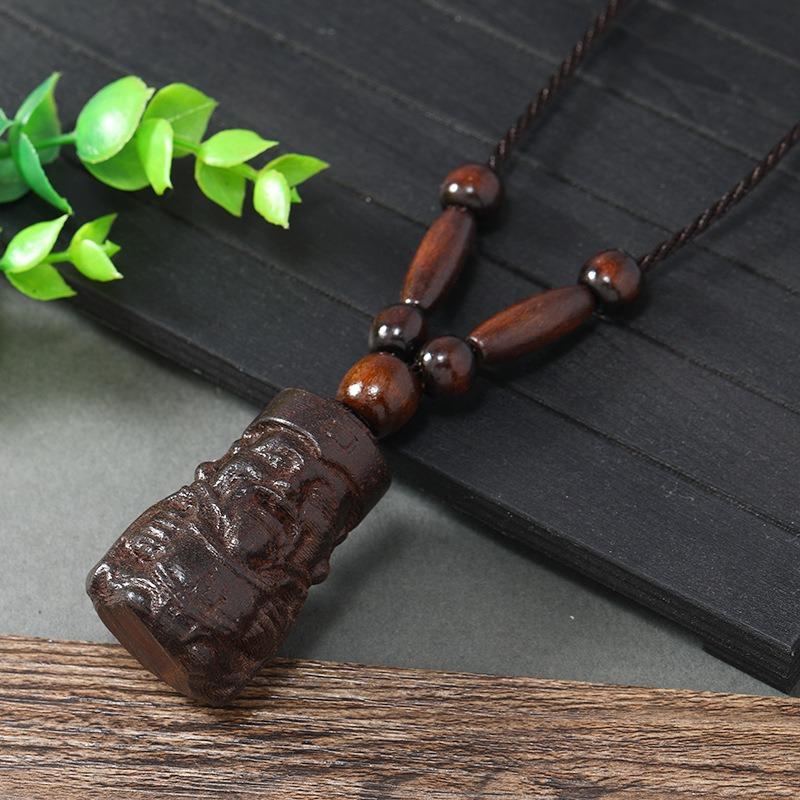 Hand-carved Mahogany Necklace Retro Femininity Long Autumn and Winter Sweater Chain Cotton and Linen Accessories