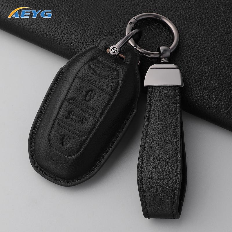 Leather Car Key Case Cover Shell For Peugeot 308 408 508 2008 3008 4008 5008 For Citroen C4 C6 C3-Xr Keychain Accessories
