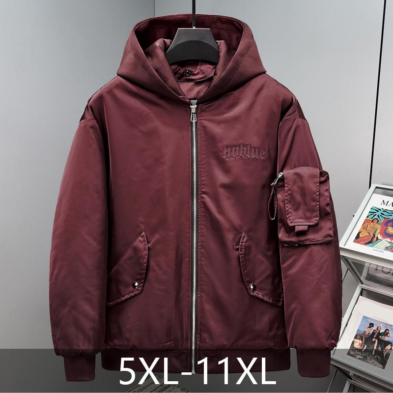 Plus Size 5XL-11XL Fashion Men's Bomber Jacket Autumn Winter Quilted Cotton Coat Hooded Casual Loose Thick Warm Oversize Outerwears