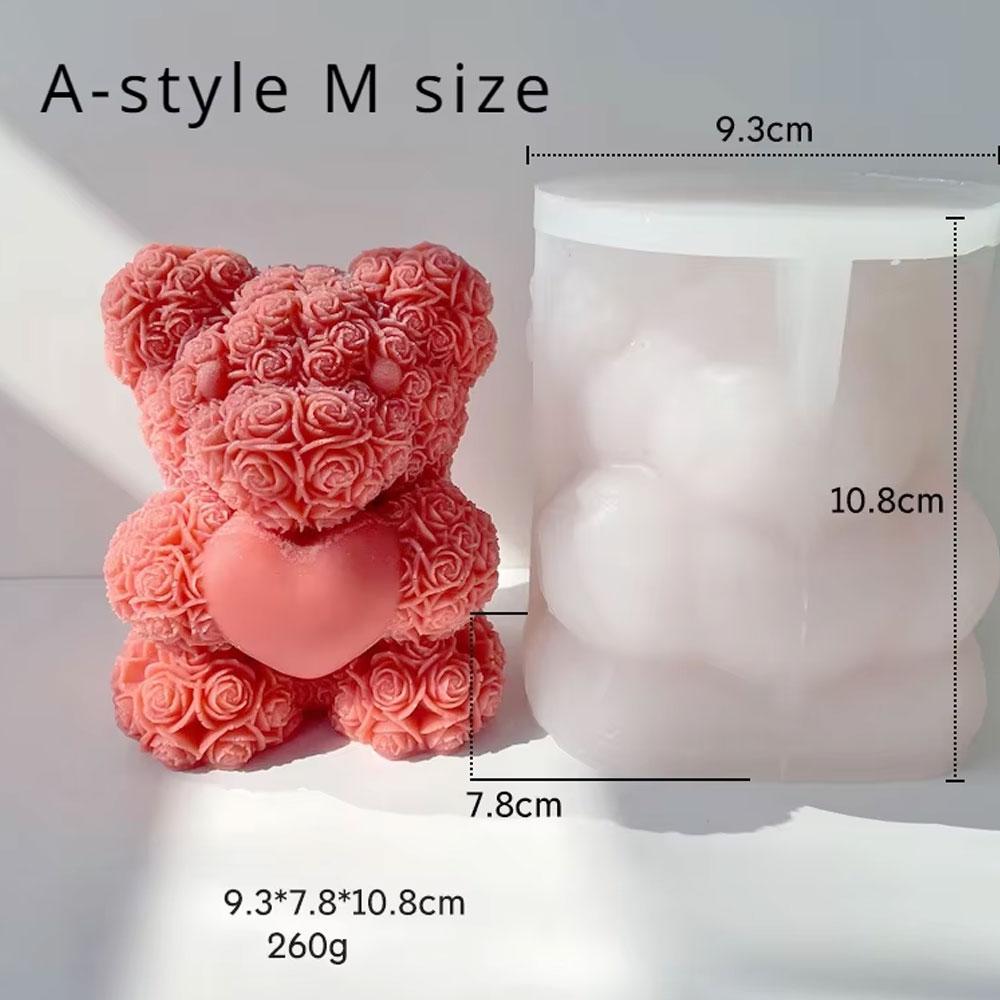 Romantic Rose Love Bear Silicone Candle Mold Flower Rabbit Plaster Doll Making Tool Heart Bunny Wedding Party Decor  Bride Gifts