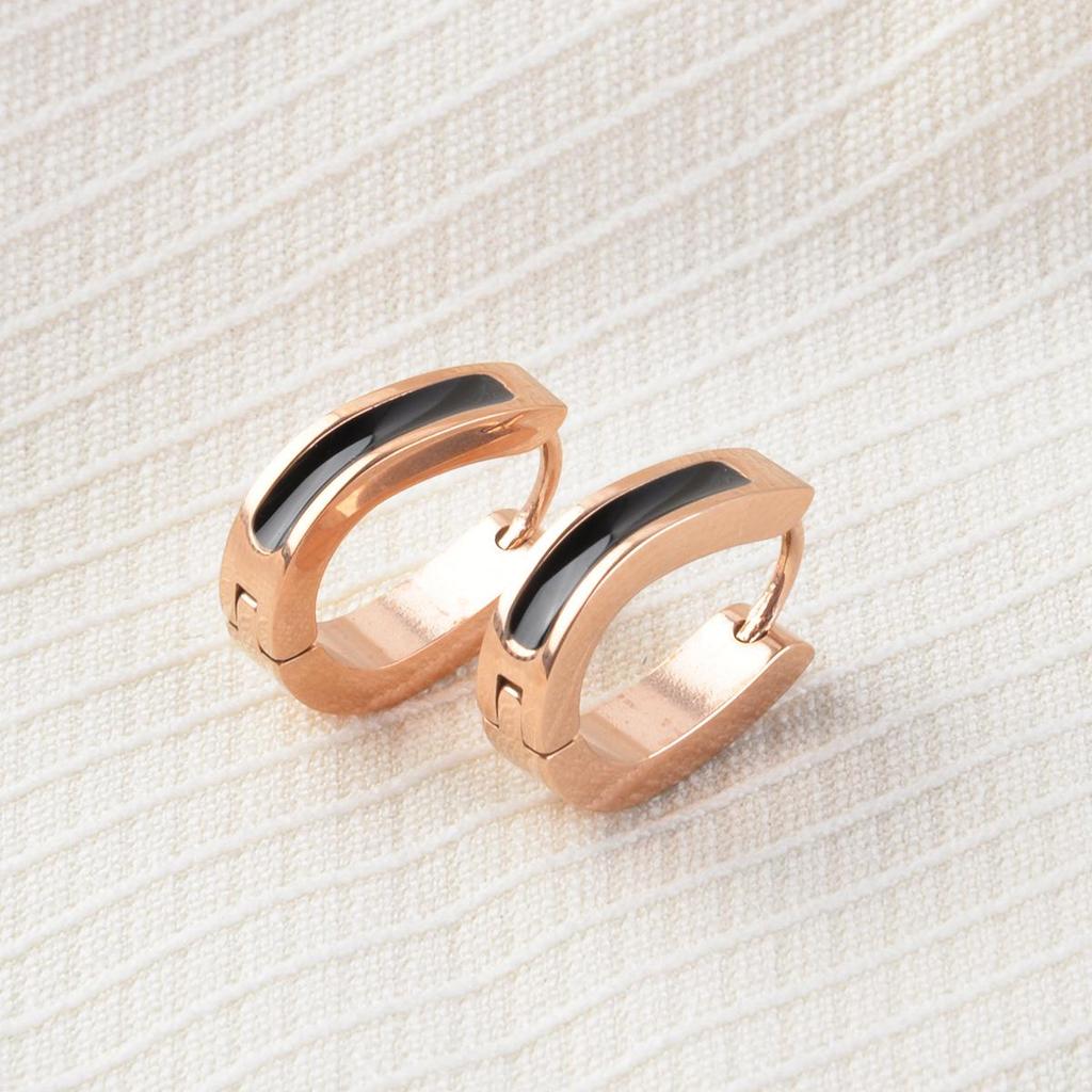 24K Gold-Plated European & American Oval Epoxy Titanium Ear Cuffs: Trendy Slim-Face Earrings