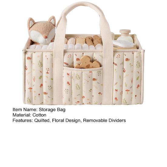 Cesta de Tecido Floral Acolchoada para Fraldas Cesto de Armazenamento Floral Porta-Fraldas Floral para Bebê com Alças e Divisórias Removíveis para Quarto de Bebê Carro Quarto Armazenamento