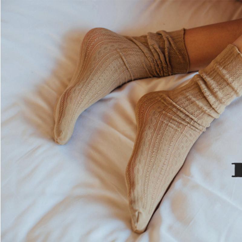 Women Fashion Long Pattern Summer Loose Socks Floral Solid Bubble White Black Korean Mesh Japanese Breathable Lolita Luxury Lace