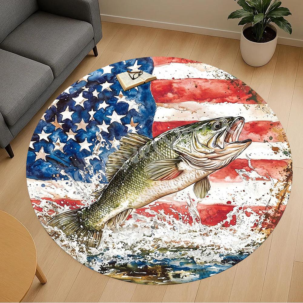 1PC Fish Flag Office Round Area Rug, Under Office Chairs Bedroom Living Room Home Decor,Carpet for Office, -1110233