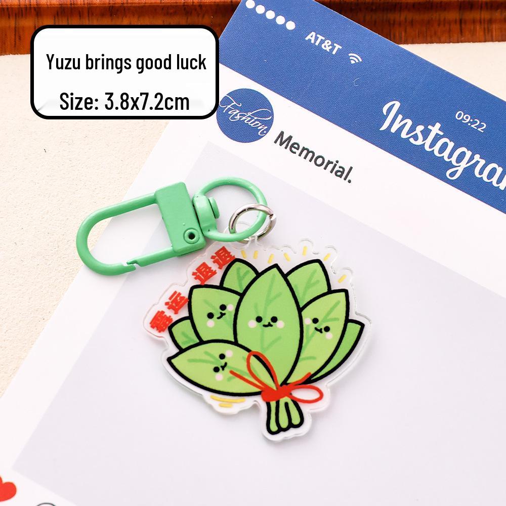 Good Fortune Yuzu Leaf Keychain: Cute Acrylic Charm for De-Hexing