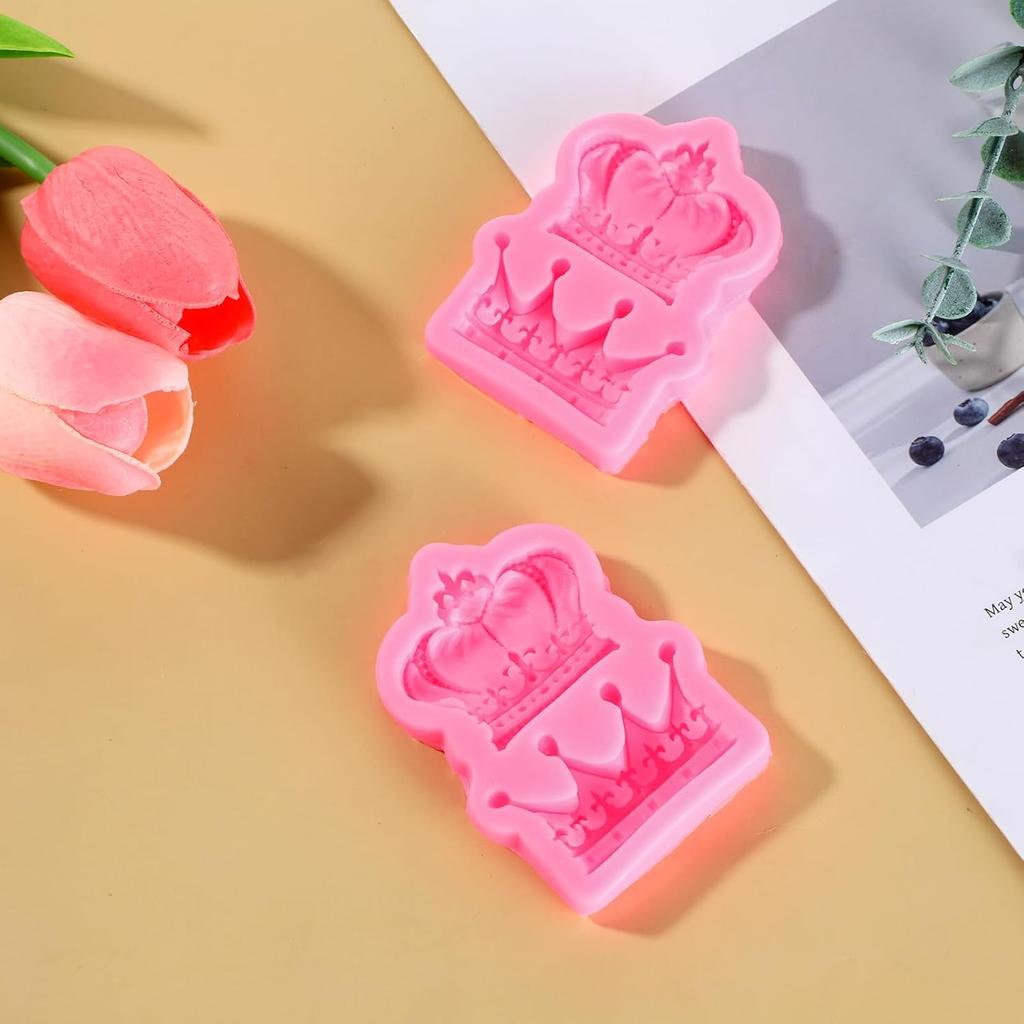 2pcs Crown Silicone Fondant Molds, 3D Crown Chocolate Molds for Cake Decorating, Cupcake Toppers, Sugar Craft, Gum Paste, Polymer Clay