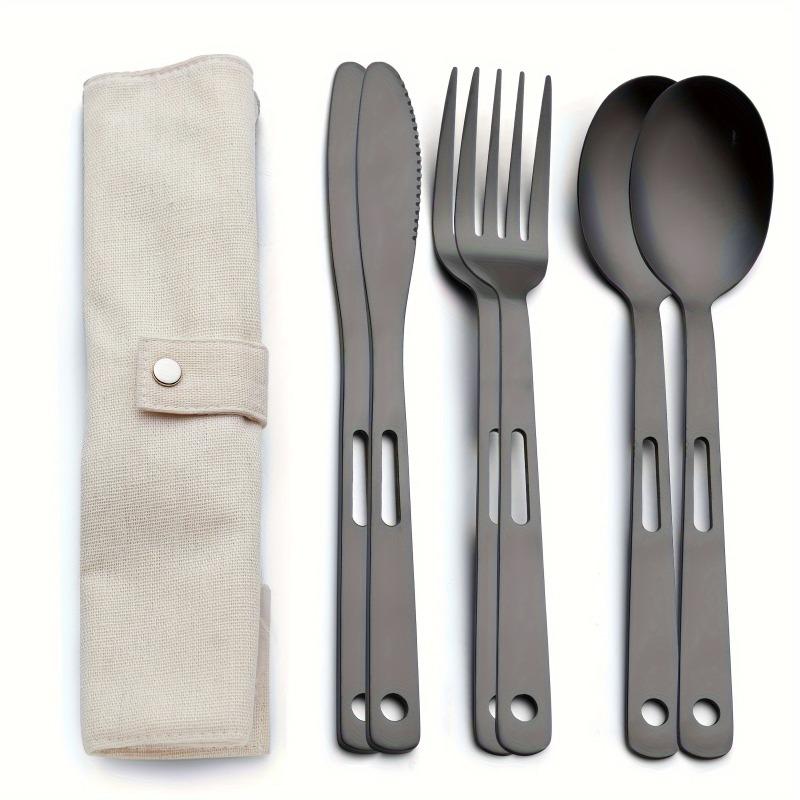 6-Piece Stainless Steel Outdoor Tableware Set Durable Portable and Easy To Clean Cutlery for Camping Picnic.