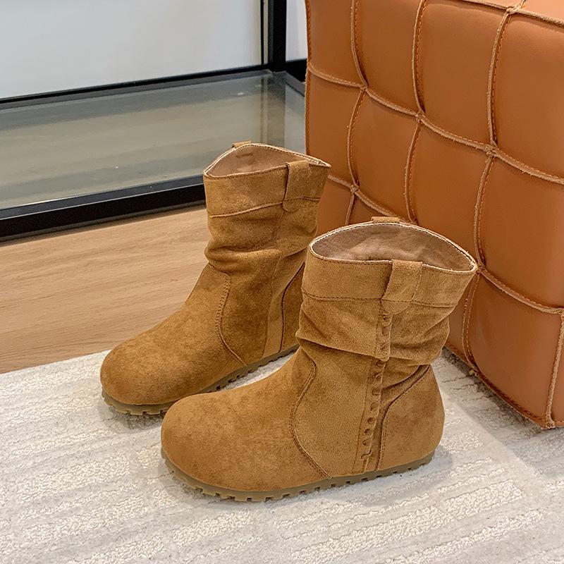Retro super fire pleated stacking boots women's 2025 autumn new heightening sleeve Martin boots slim Birkenstock short boots