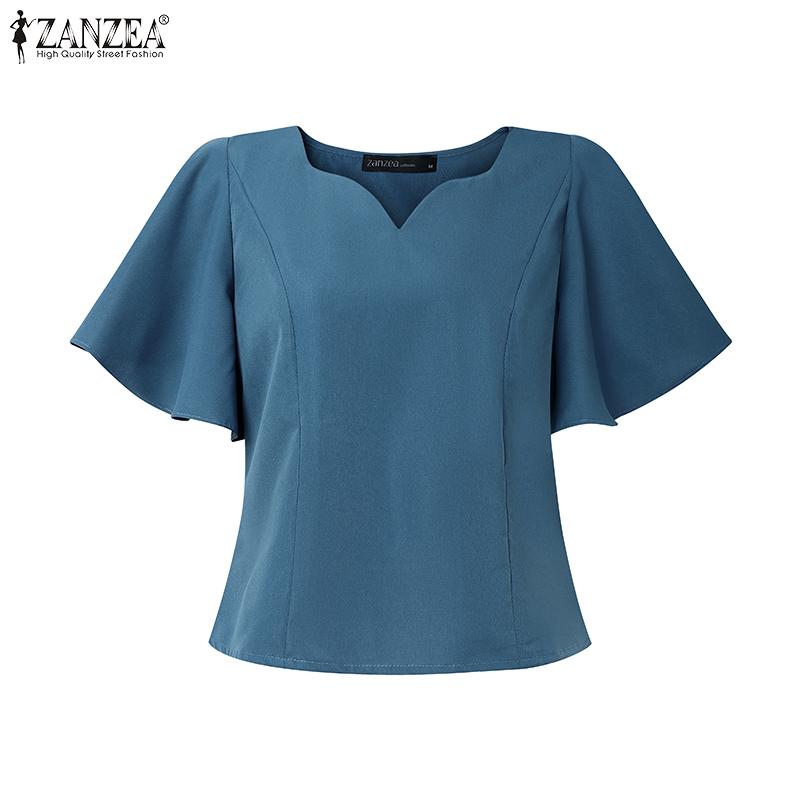 ZANZEA Women Casual V-Neck Ruffles Short Sleeve Loose Summer Blouse