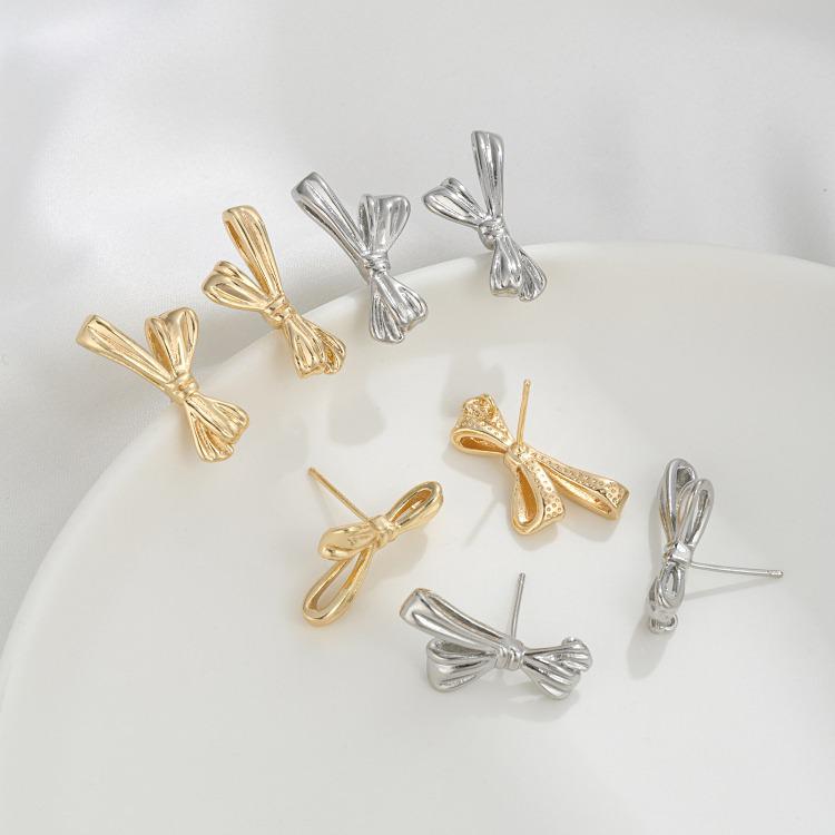 14K Gold-Filled Bow Earrings with 925 Silver Needle for DIY Hanging Pearl Jewelry