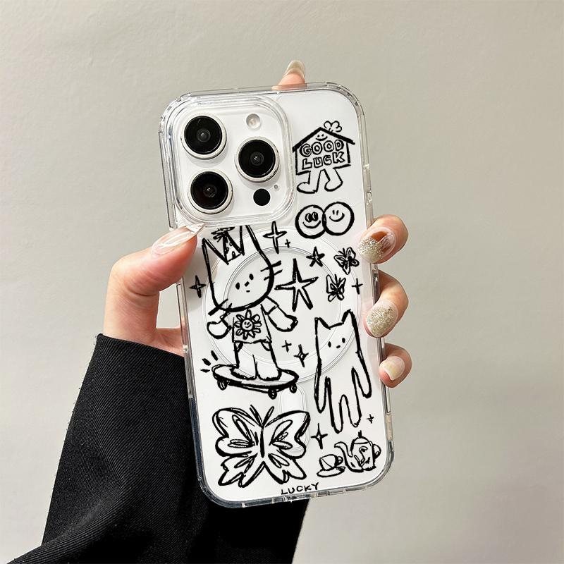 

Крутой чехол-зарядка с граффити-котом для iPhone 17 Air 16 E 15 14 Plus 13 12 Mini 11 Pro Max Прозрачный силиконовый чехол с бортиком iPhone 11 Pro