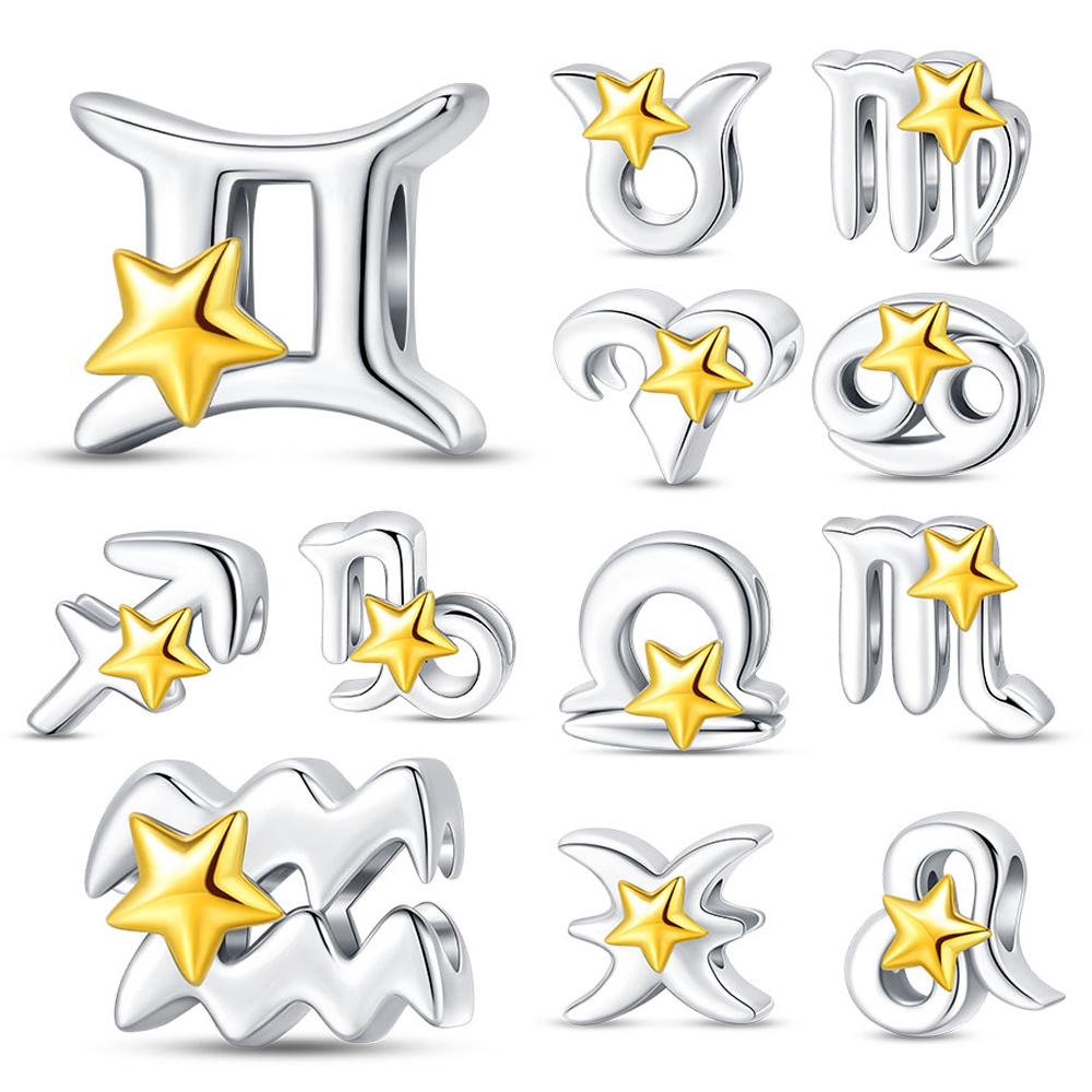 White Twelve Zodiac Beads Copper Colors For Charms Copper Colors Original Bracelet For Jewelry Making