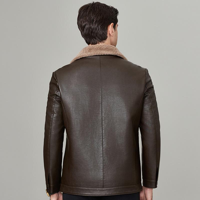 Куртка из натуральной кожи мужская куртка из овчины с интегрированным мехом для папы — фото 5