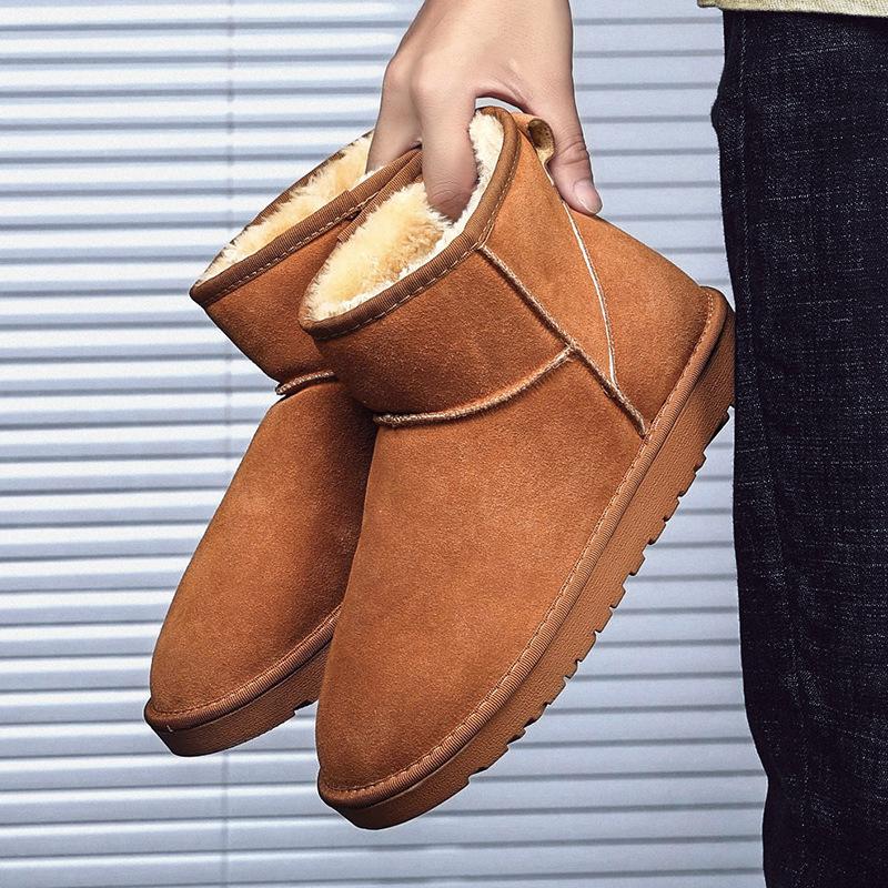 Men's Plush Velvet Padded Warm Winter Thick Bottom Heightened Home Leisure Hiking Indoor Shoes Snow Boots Cotton Boots