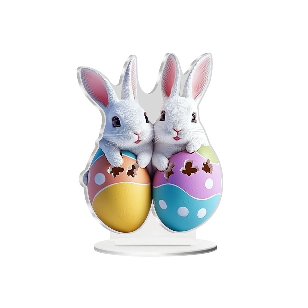 Easter Bunny Table Decor 2D Flat Acrylic Bunny Egg Desktop Easter Ornament, Spring Rabbits And Egg Table Sign Decorations