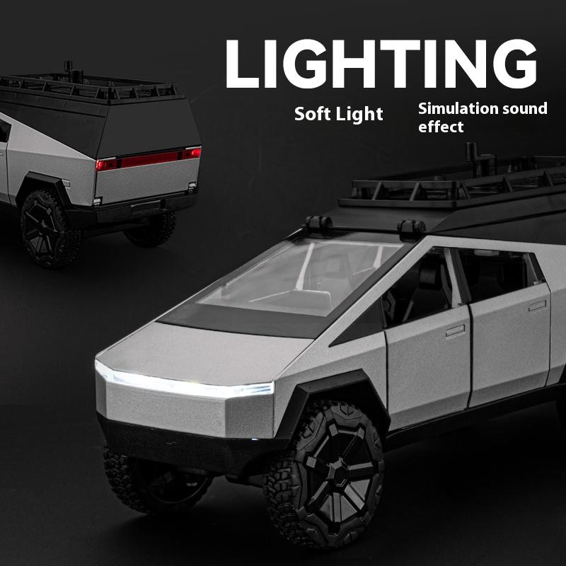 Tesla Cybertruck Camping Pickup mit Motorrad, SUV, Offroad-Modellauto aus Metall im Maßstab 1:24, Sammlerstück, Spielzeug für Kinder