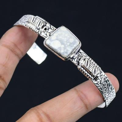 Square Maligano Jasper Gemstone Engagement Handcrafted Bangle Jewelry 925 Silver