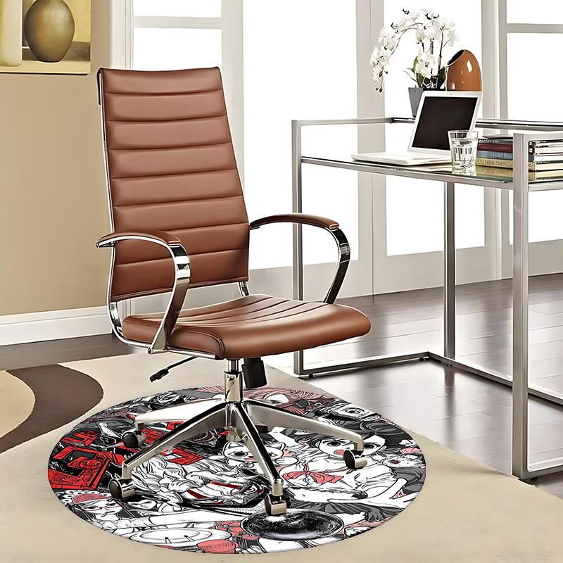 1 Alfombra Redonda de Gato de Anime - Base para Silla de Oficina, Alfombra Antideslizante para Decoración del Hogar, Sala de Estar, Dormitorio, Sala de Juegos