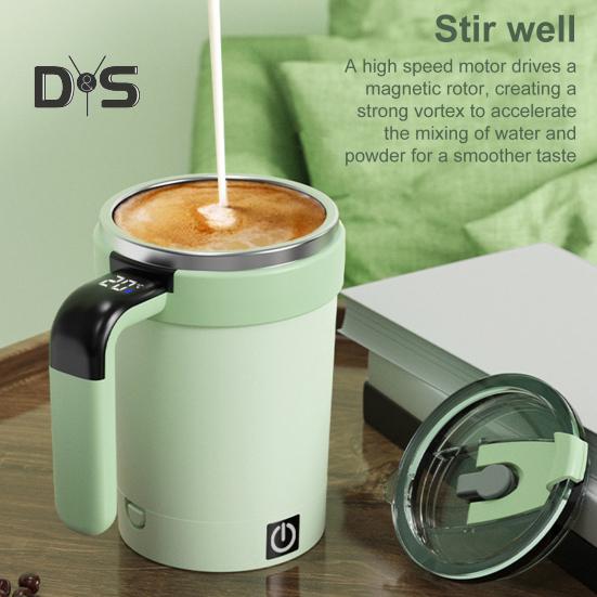 Automatischer Rührbecher 380ml Elektrischer Magnetrührer Edelstahl Kaffeetasse LED-Anzeige Isolierter Reisebecher Milchshake-Maker