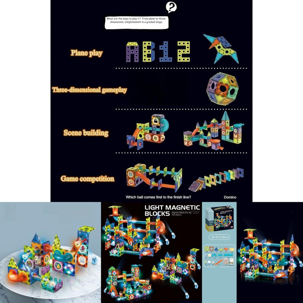 Magnetic Building Blocks Toy For Kids With Colorful Scene Track And Diy Fun
