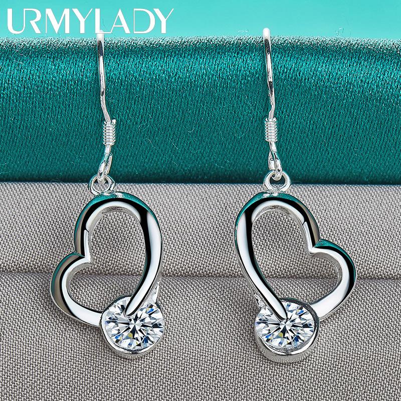 925 Sterling Silver Heart AAA Zircon Earrings For Women Charm Jewelry
