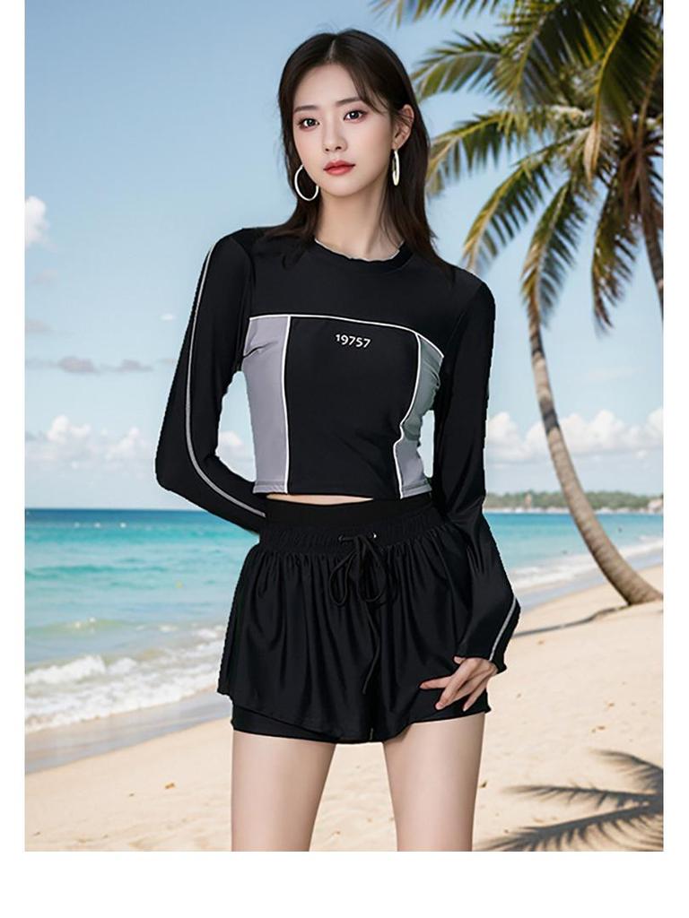 Women's Long Sleeve Conservative Tummy Control Two-Piece Swimsuit - Slimming Swimwear, 2025 Edition for Summer and Hot Springs.